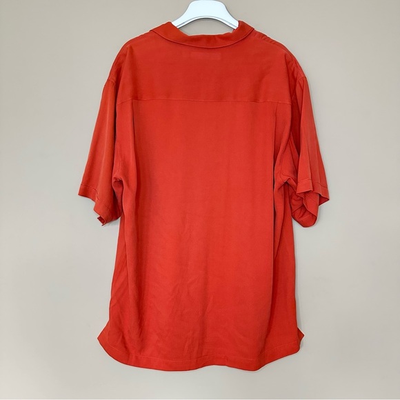 Tommy Bahama Men L 100% Silk Camp Shirt Orange Button Shirt Collared Solid Color - Picture 6 of 8
